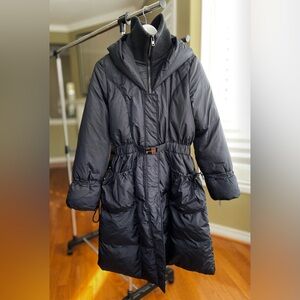 Pinko belted high neck hooded coat puffer jacket
